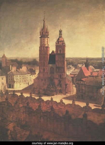 View of the St. Mary's Church from the Town Hall Tower in Cracow